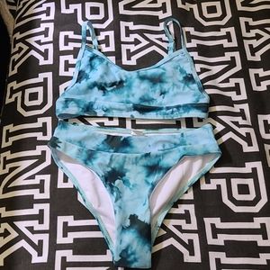 Blue-green tie dye bikini